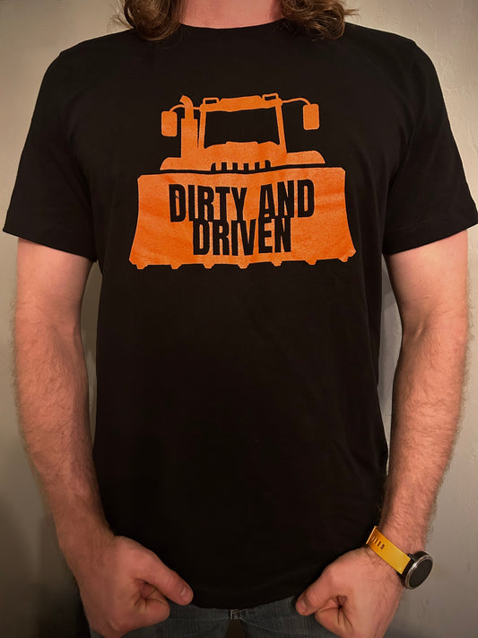 Dirty and Driven T Shirt -Black w Orange Logo- Unisex