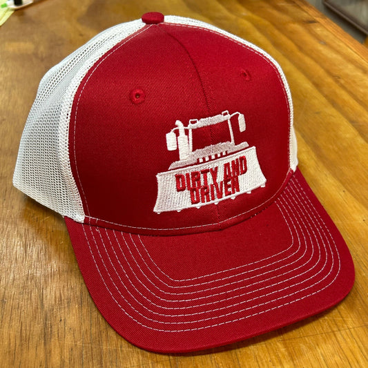 DIRTY AND DRIVEN HAT- Red, White Mesh and Logo w/ Red Lettering