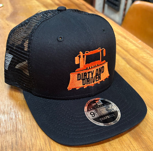 DIRTY AND DRIVEN HAT- Black, Black Mesh, Orange Logo w/ Black Lettering