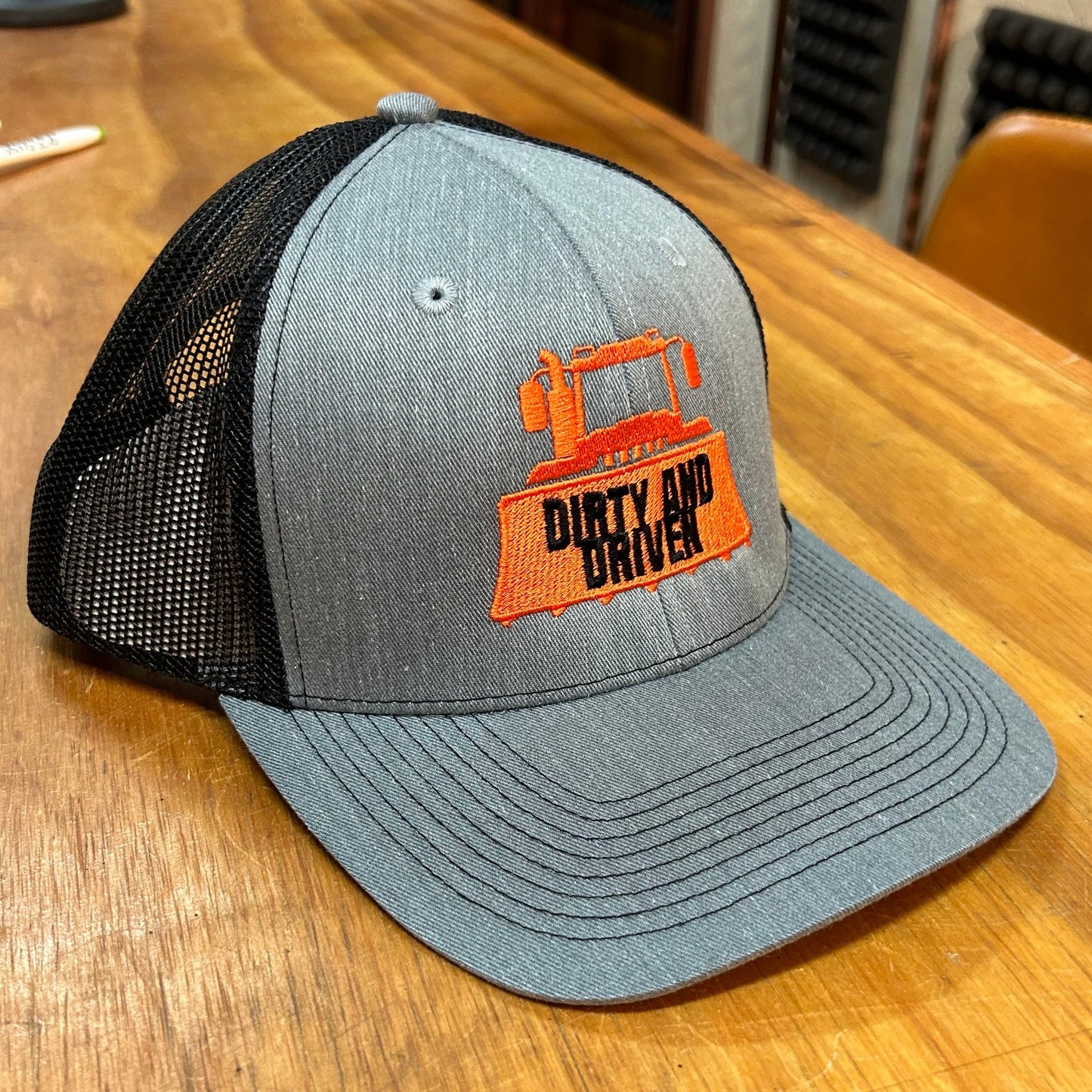 DIRTY AND DRIVEN HAT- Gray, Black Mesh, Orange Logo w/ Black Lettering